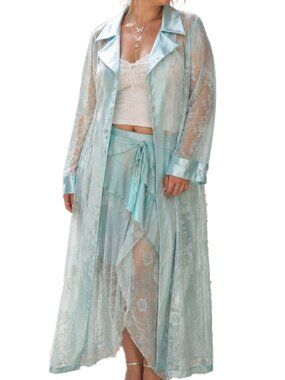 Vintage Y2k Sheer Duster Mermaid Core Ethereal Fairy Embroidered Blue Jacket